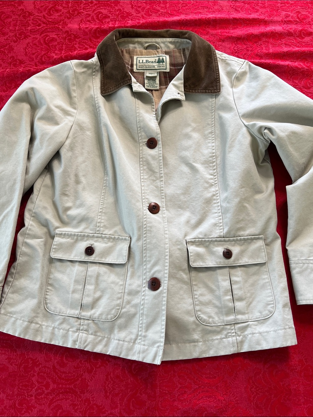 L.L. Bean Women’s Utility Jacket Large Petite Beige Corduroy Collar Cotton